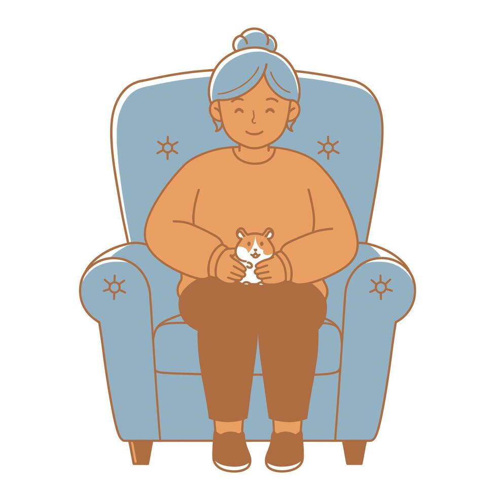 An illustration of a woman sitting in a chair with a cat vector