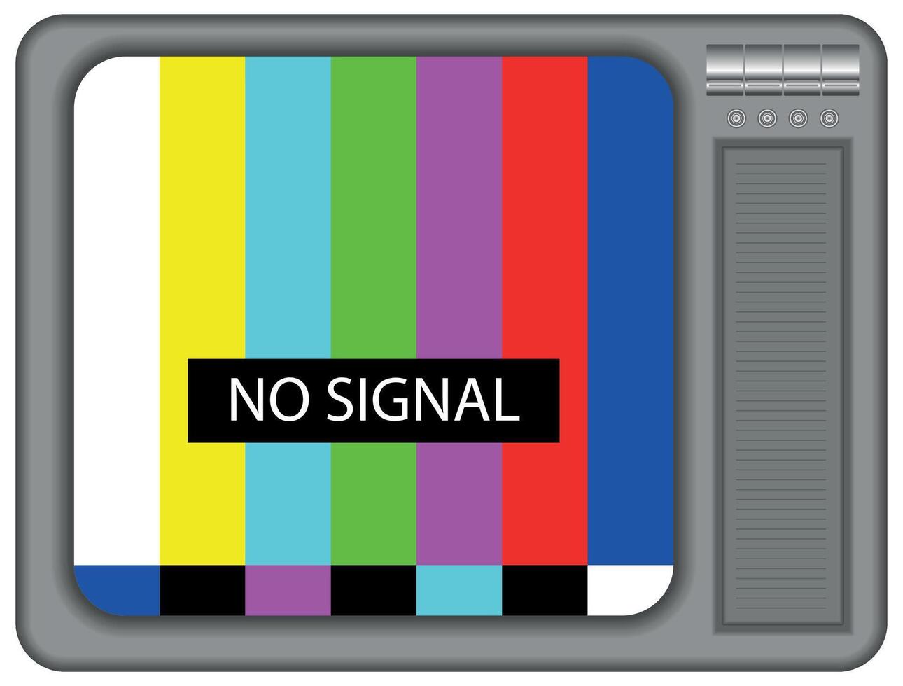 Retro TV set with a test card and No signal, message, colourful test card on an old style television set vector