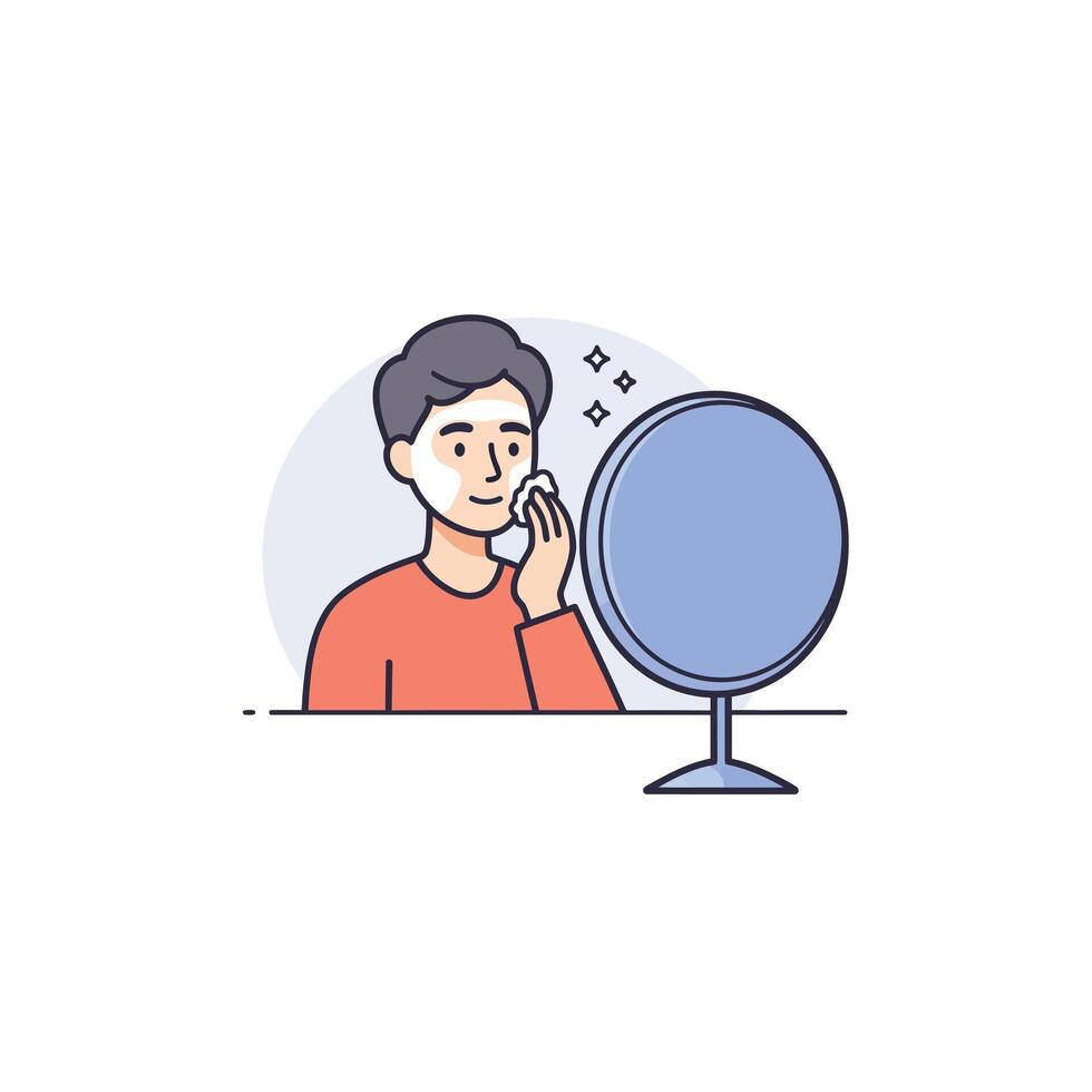 Man in mirror with a brush and a mirror vector