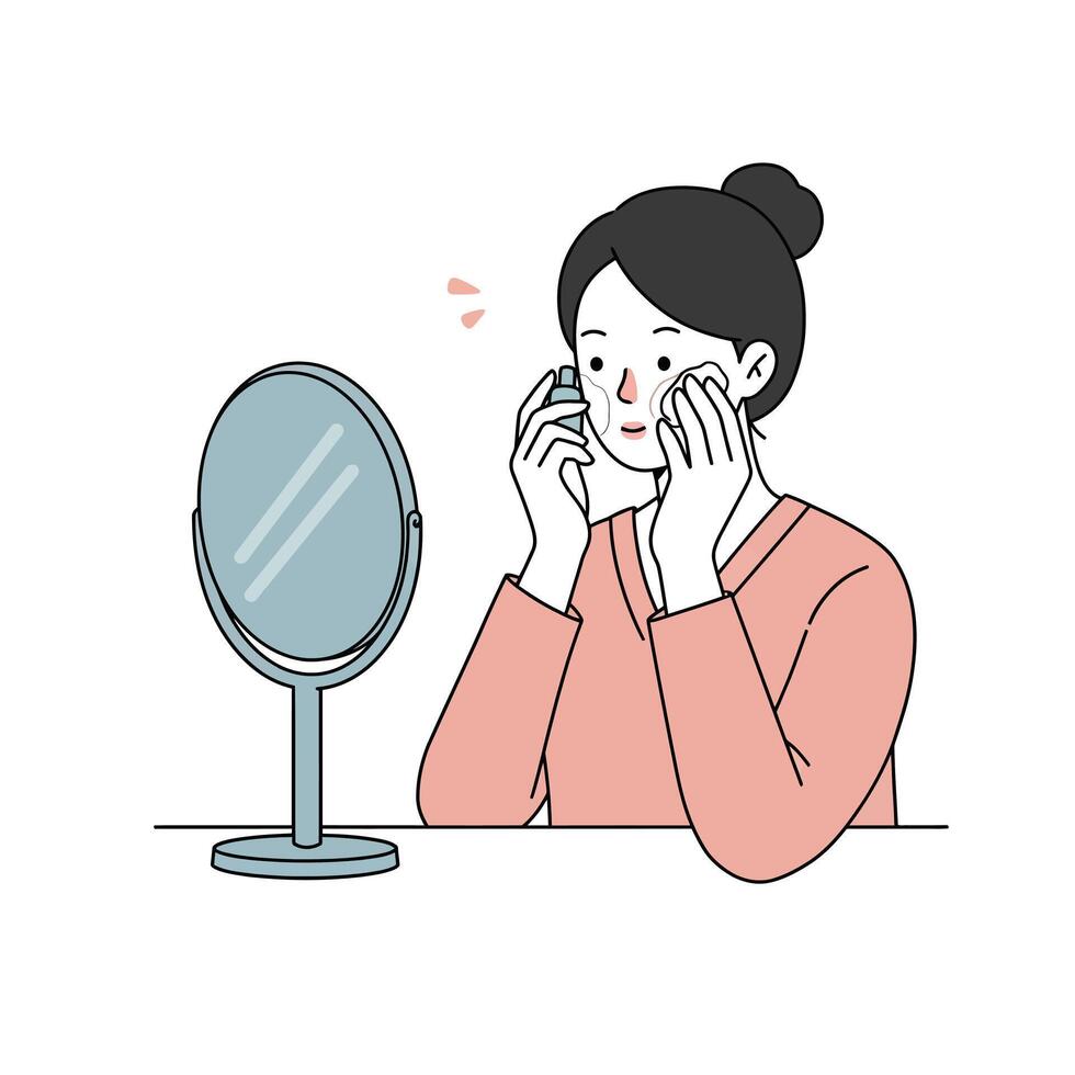 Illustration of woman applying face cream vector