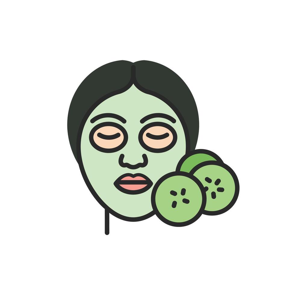 A woman with a mask on her face holding cucumbers vector