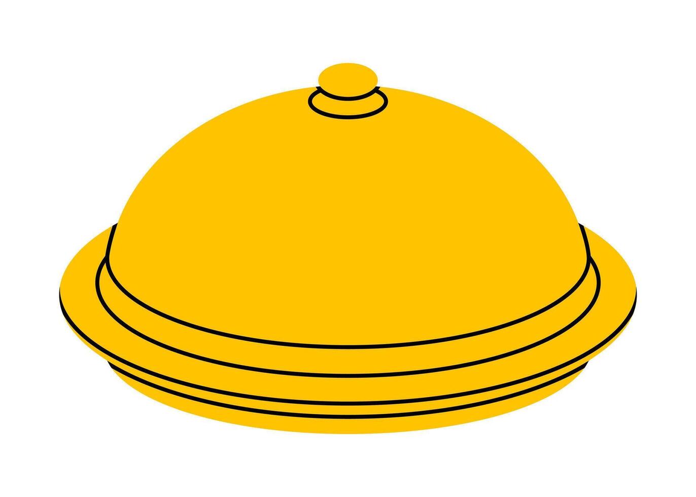 Hand drawn cute illustration of metal cloche and plate. Flat tray with cover doodle. Service or maintain icon. New message. Surprise or secret concept. Delivery service sticker. Isolated. vector