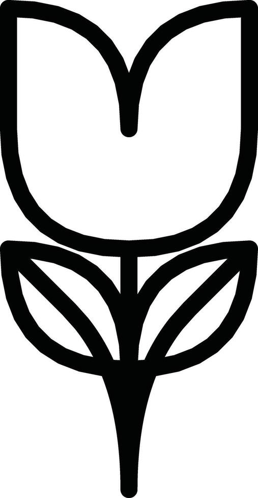 Stylized Black Line Art Depiction of a Tulip Flower with Leaves vector