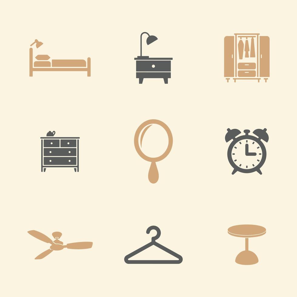 Bedroom Decor Icons Clean and Minimal in Beige and Gray Tones vector