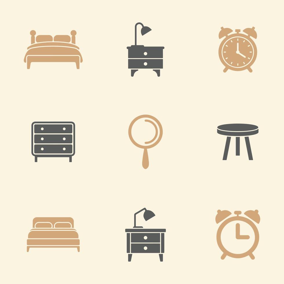 Bedroom Decor Icons Simple Clean and Smooth in Beige and Gray vector