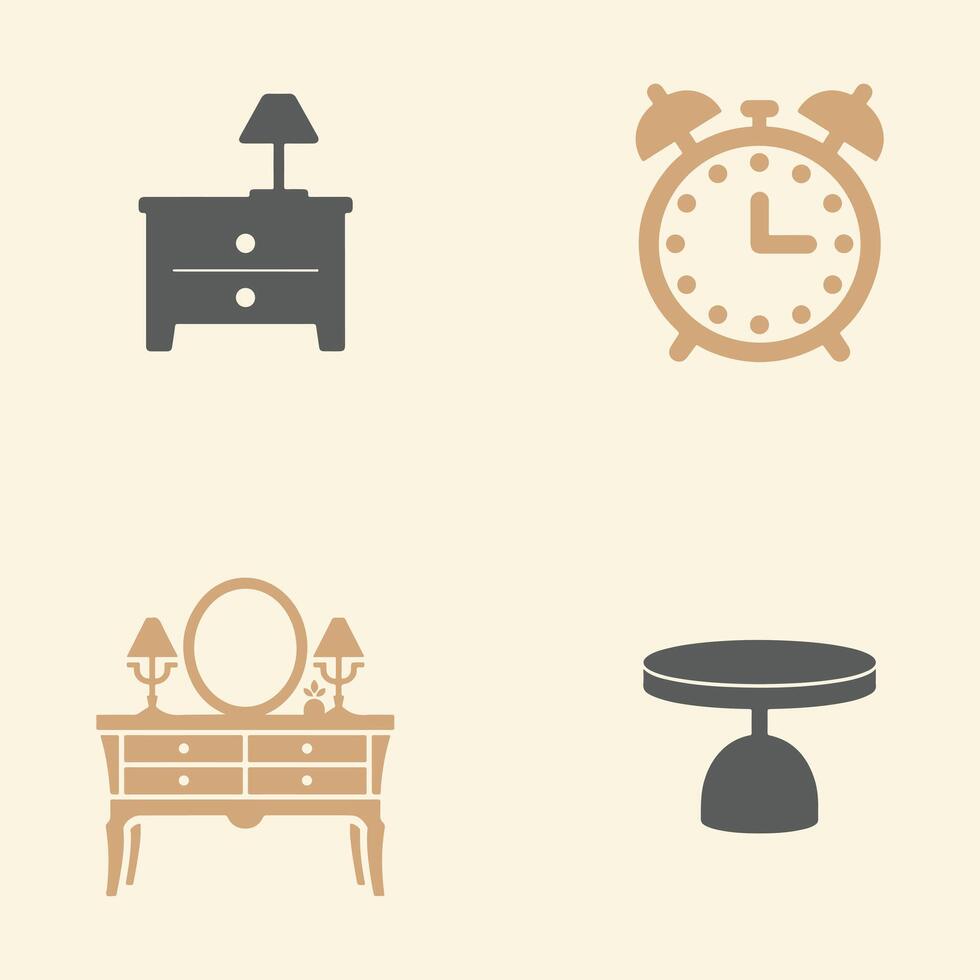 Bedroom Decor Icons Perfect for Web Apps and Infographics in Beige and Gray vector