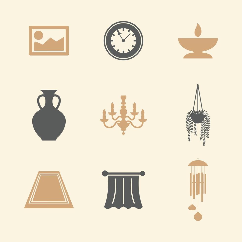 Home Decor and Accessories Icons Modern and Elegant in Beige and Gray vector