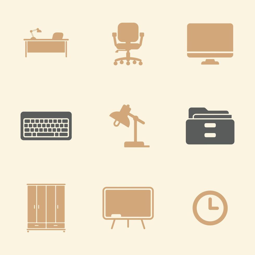 Home Office and Study Icons Modern and Elegant in Beige and Gray vector