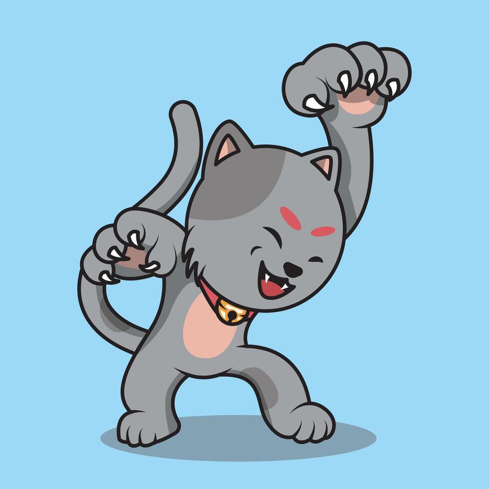 cartoon cute cat with an expression of wanting to scratch. vector