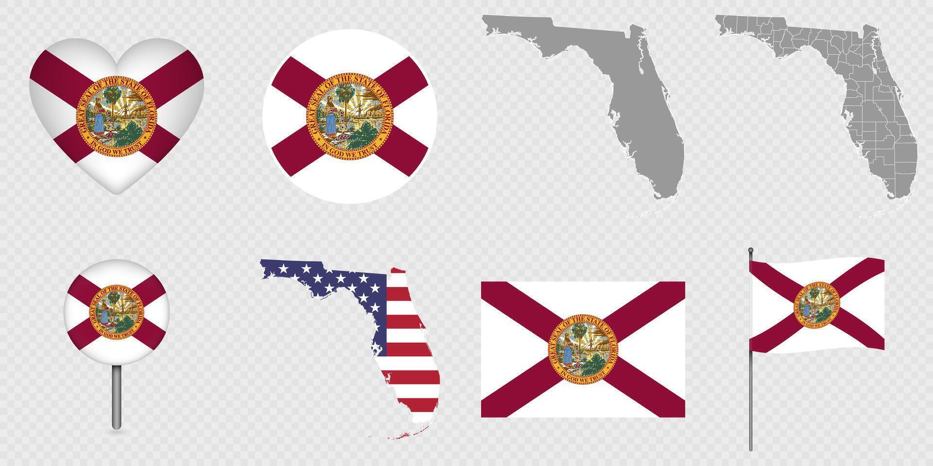 Florida State Flags and Maps Icon Pack. vector