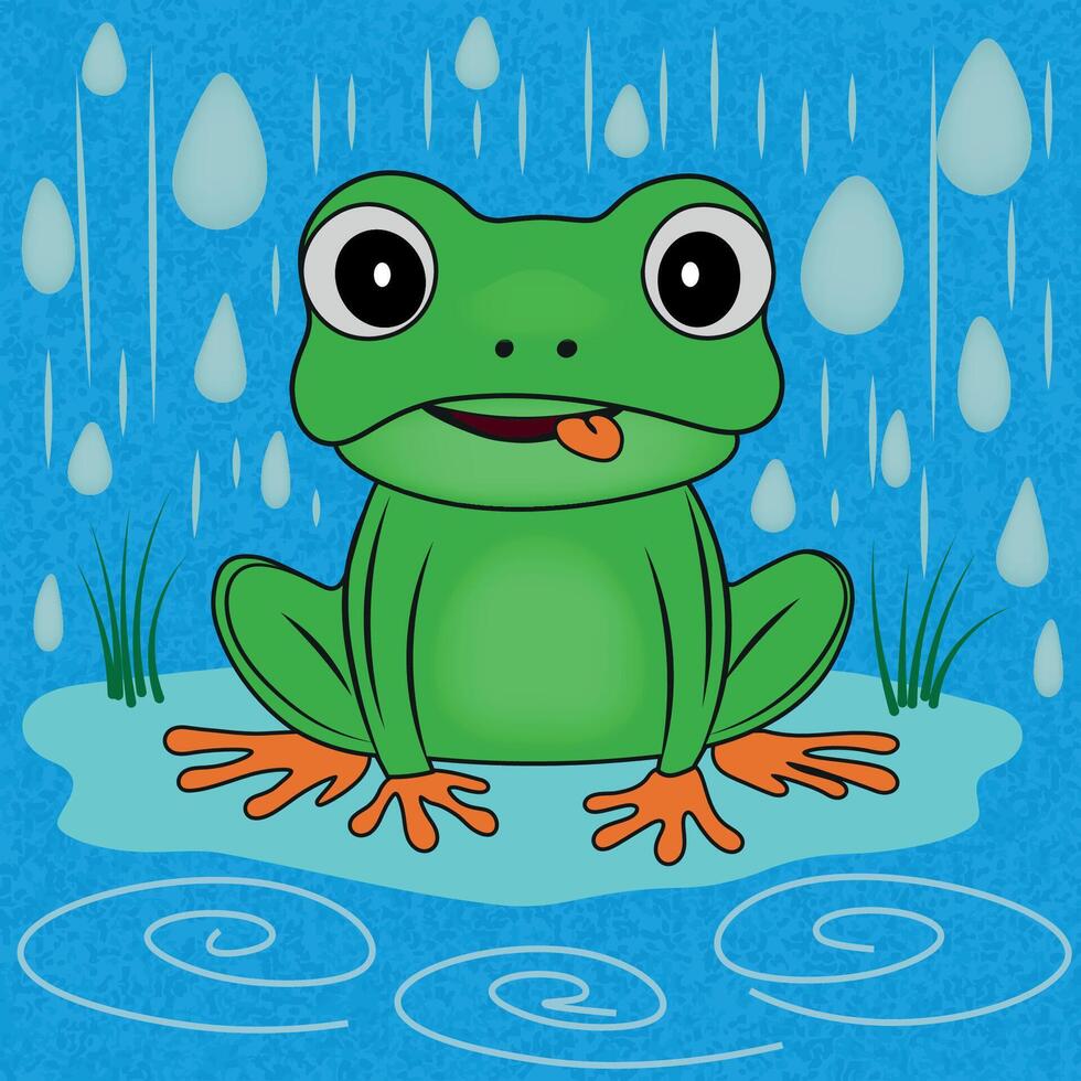 A cartoon frog sitting in the rain with a smile vector