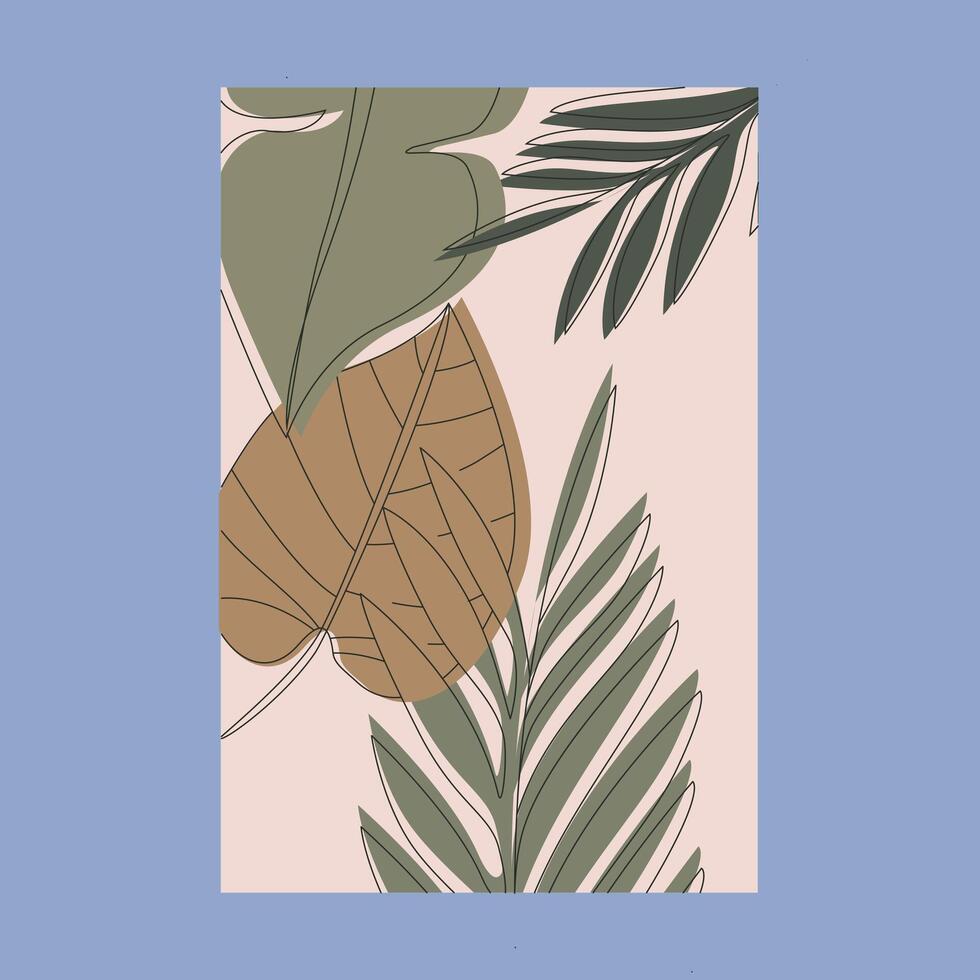 minimalist tropical leaves line poster symbol illustration design vector
