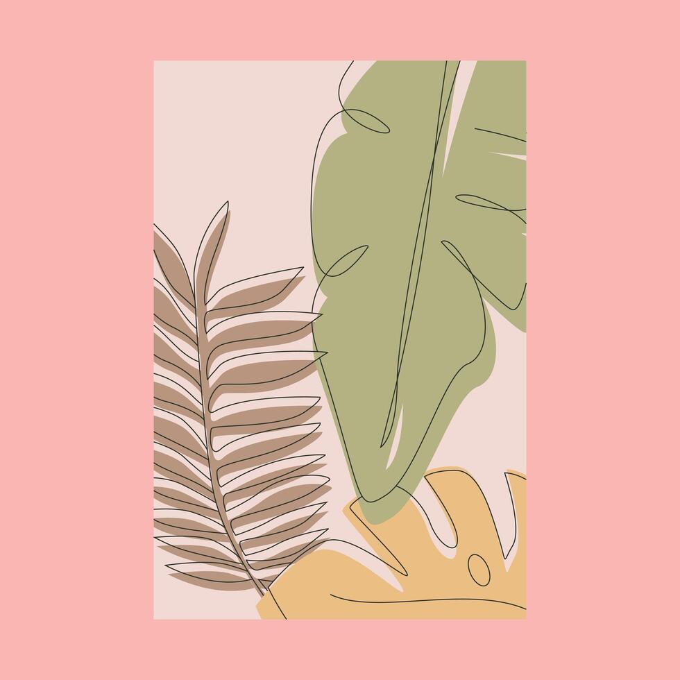 set tropical palm leaves continuous line art logo symbol illustration design vector