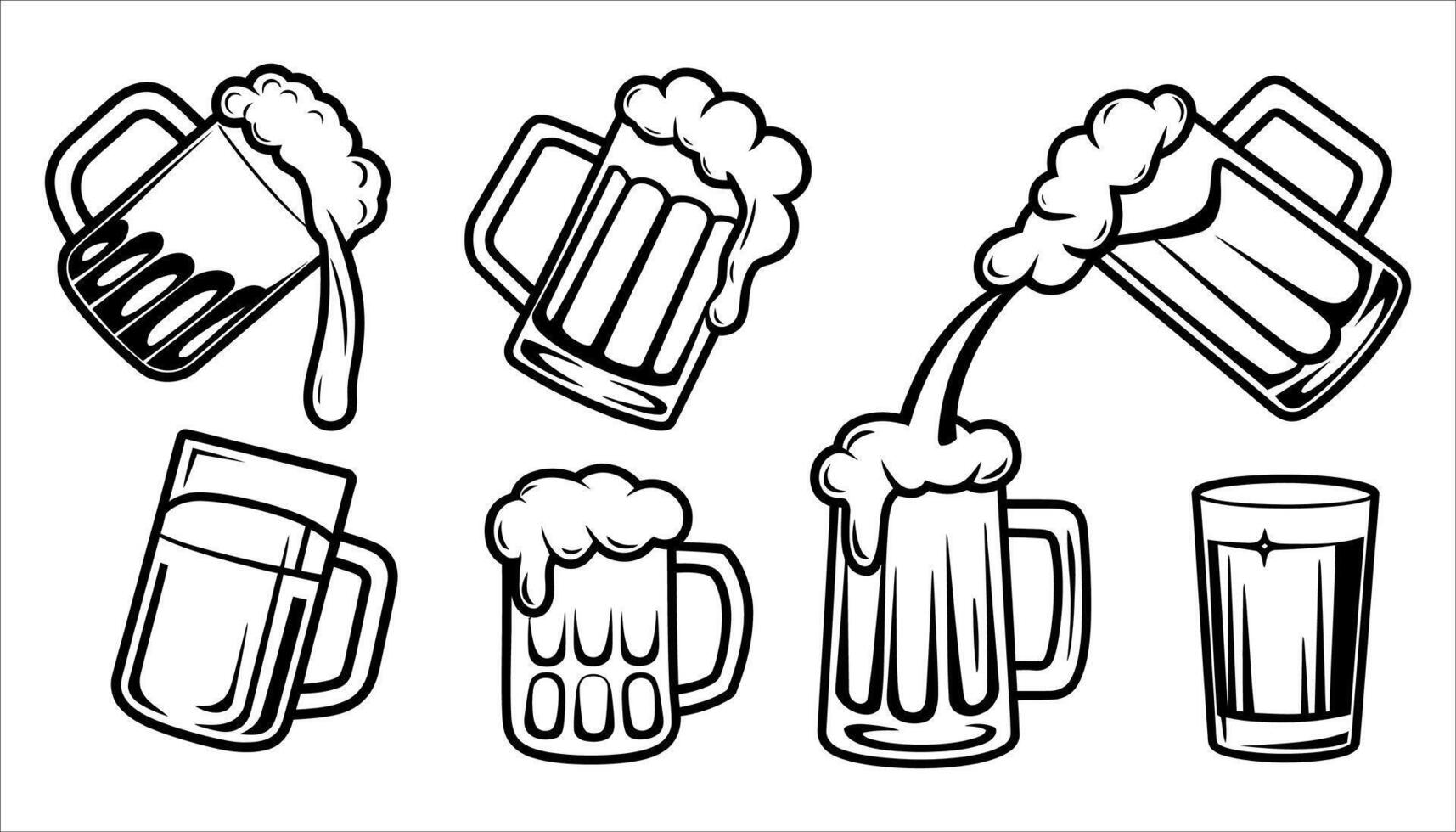 Alcohol Drink Vessels Beer Mug and Glass with Foam Icon vector