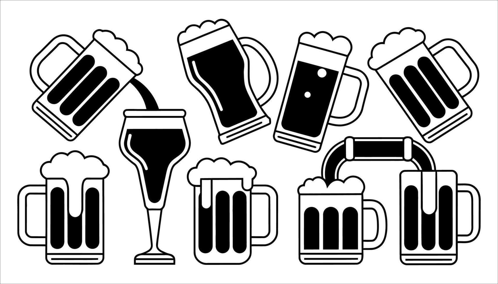 Beer Glasses and Mugs Collection - Beverage and Pouring Ico vector