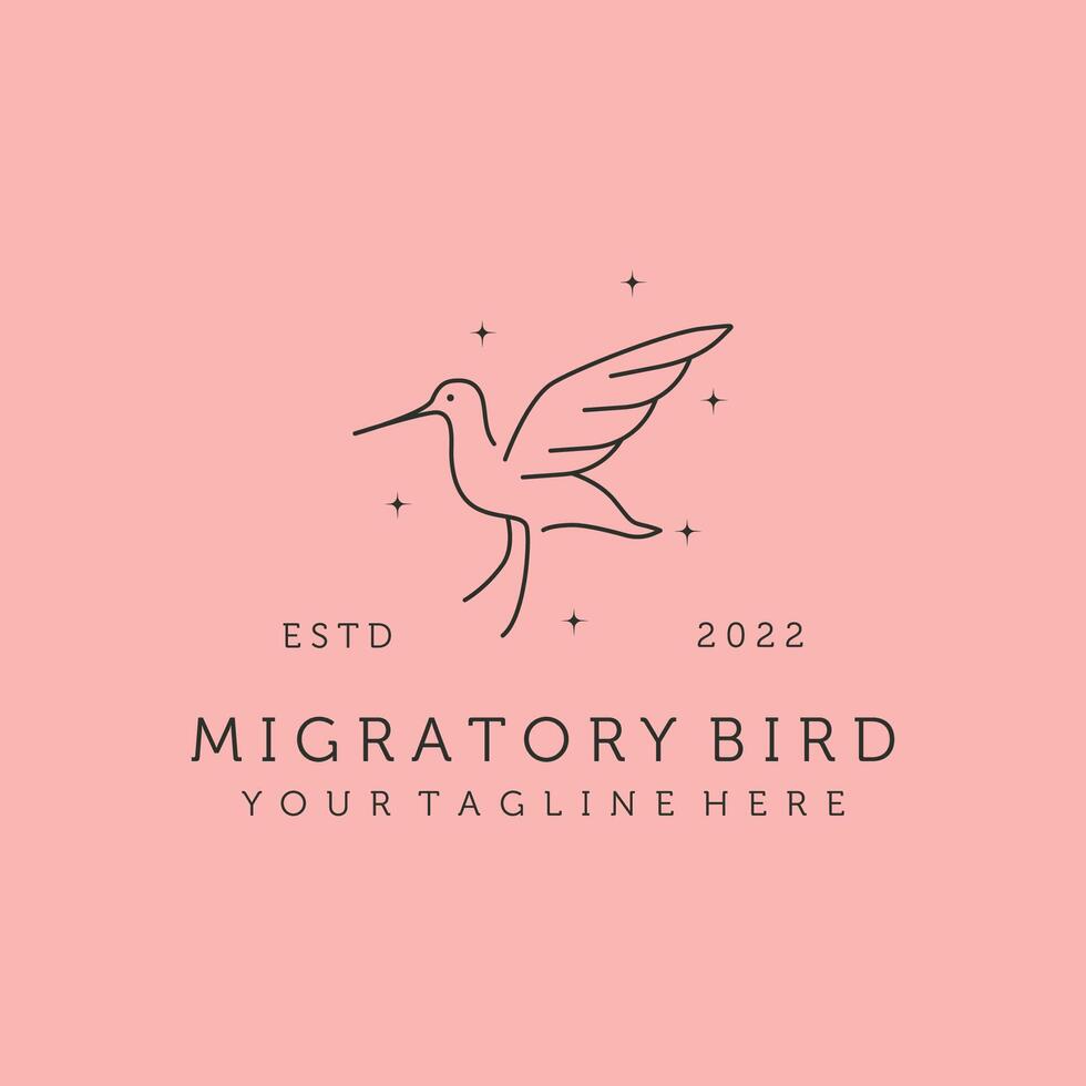 migratory bird and star line art logo symbol illustration design vector