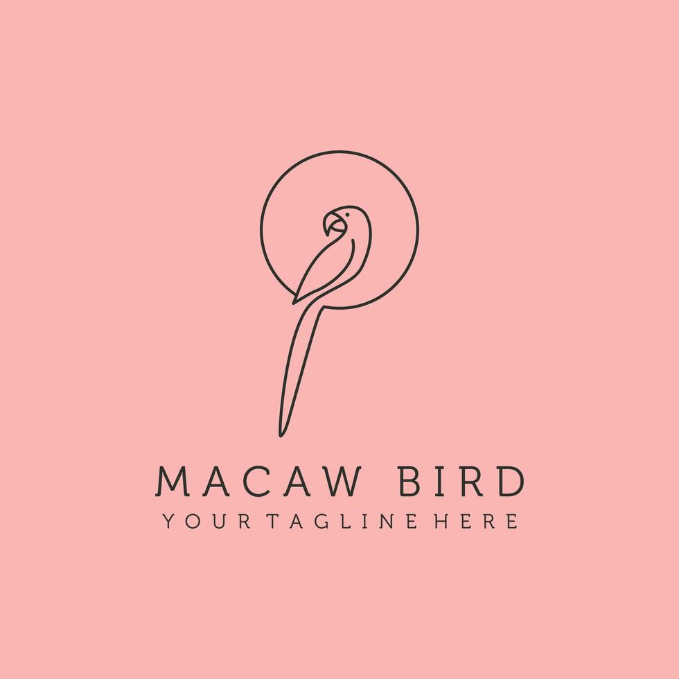 macaw parrot bird line art logo symbol illustration design vector