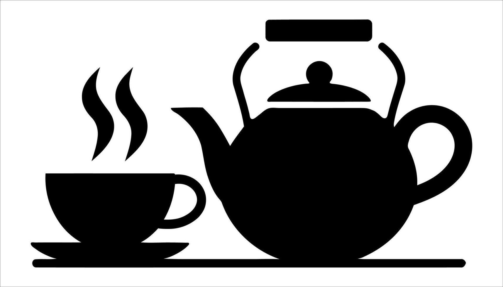 Tea Cup and Teapot Icon - Hot Drink and Steam Symbol vector
