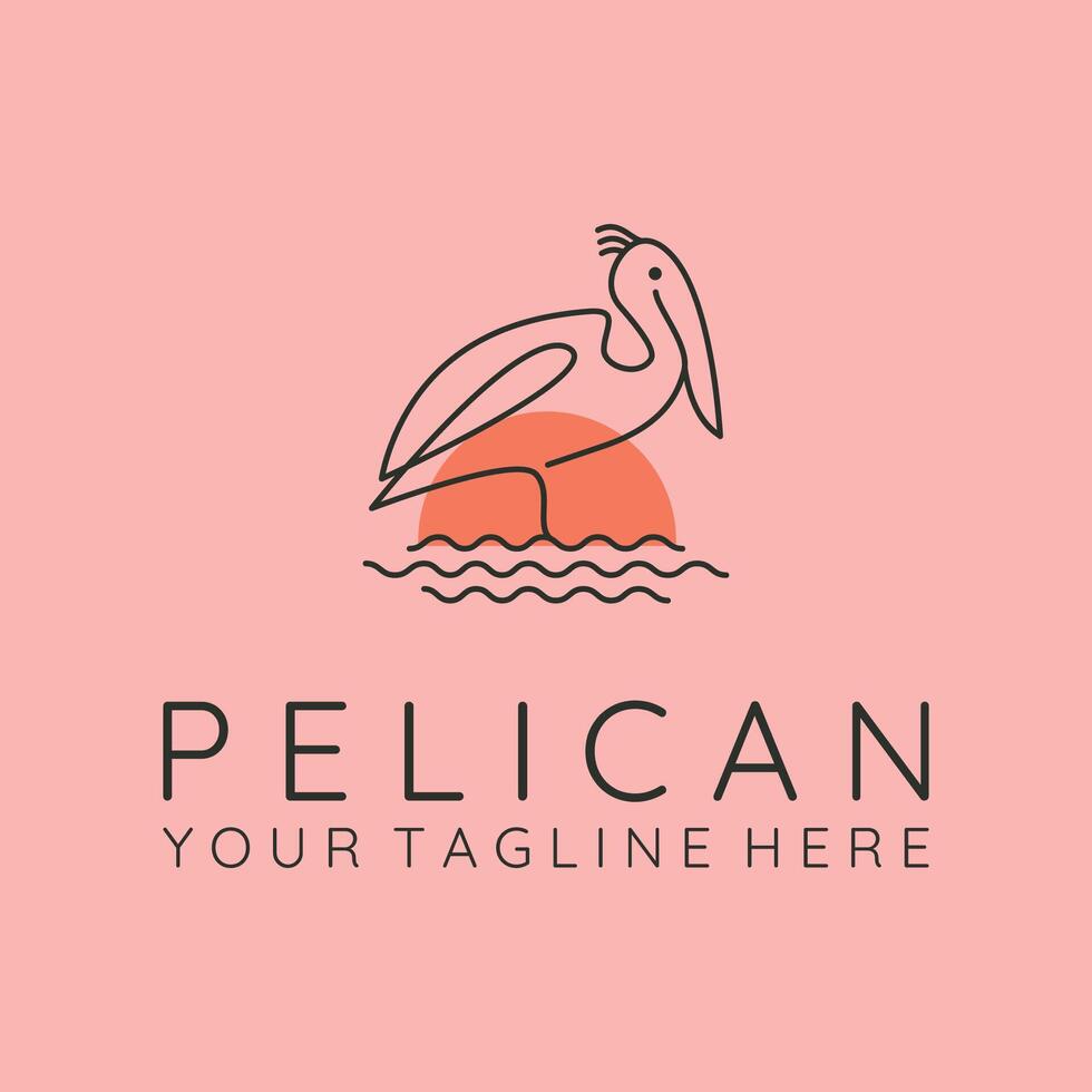 pelican bird and sun line art logo symbol illustration design vector