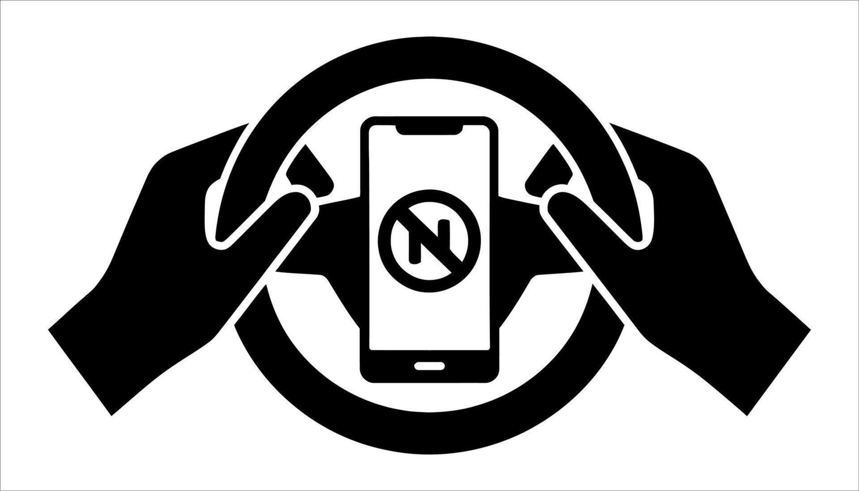 No Phone While Driving - Steering Wheel and Phone Ban Icon vector