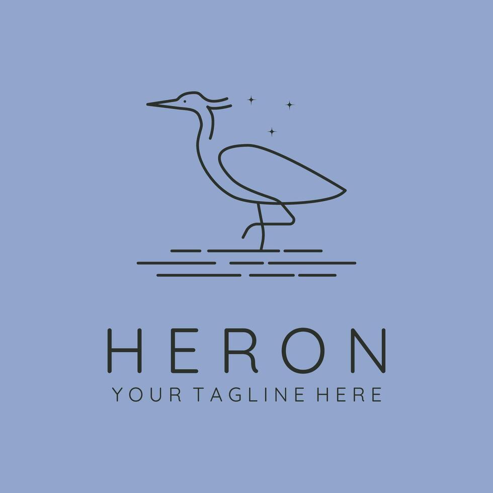minimalist heron line art logo symbol illustration design vector