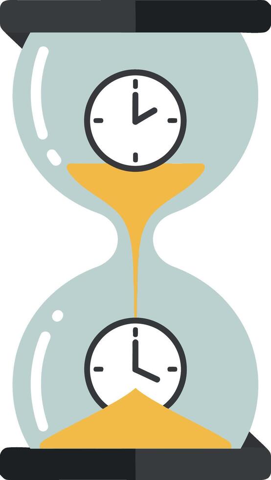 Hourglass with two clocks showcasing flowing sand in a minimal and modern flat design illustration vector