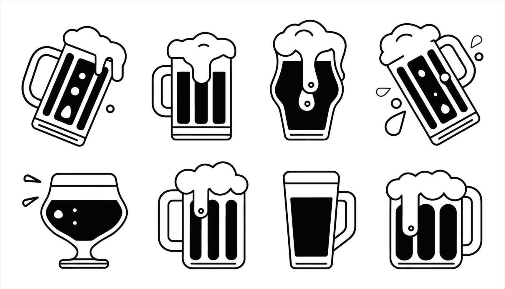 Beer Mugs and Glasses Pouring and Drinking Beer Icon vector