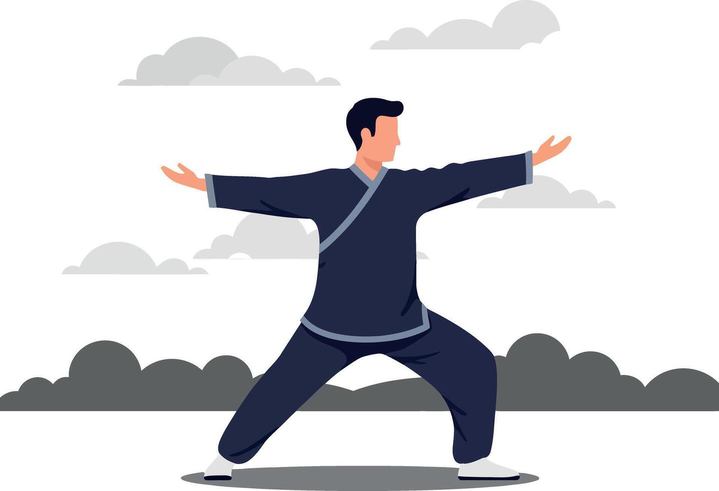 A man practicing Tai Chi in a serene outdoor setting with a minimalist design style, emphasizing balance and tranquility in art vector