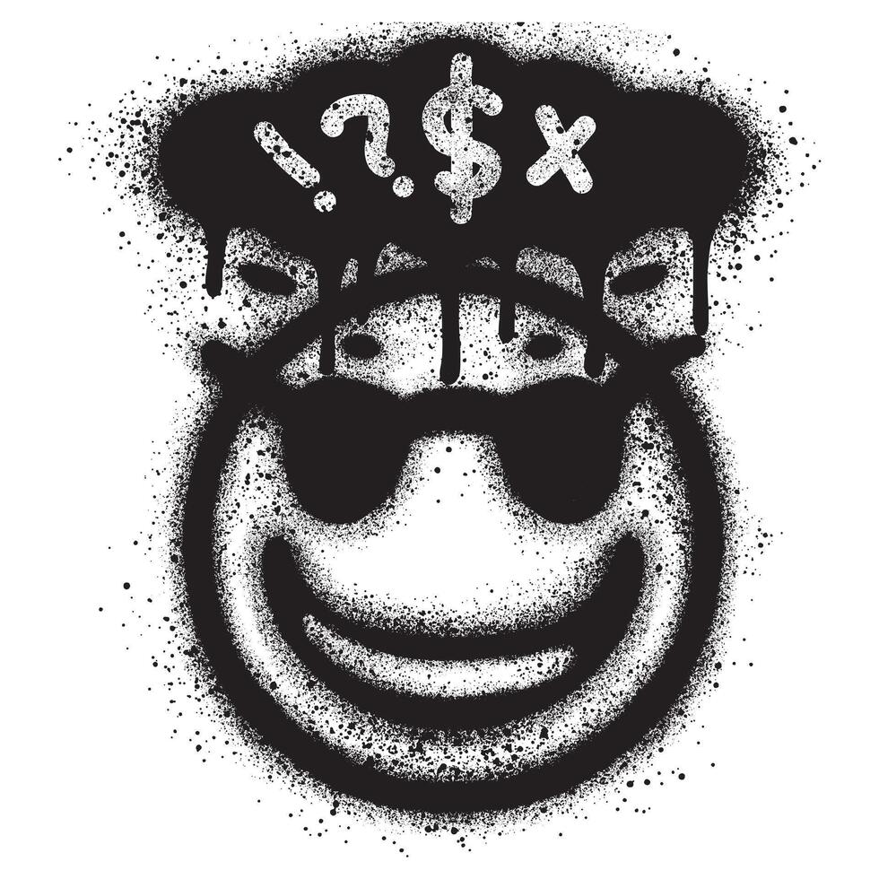 Graffiti emoticon Cool smiling Face with Sunglasses isolated with a white background with speech bubble. vector