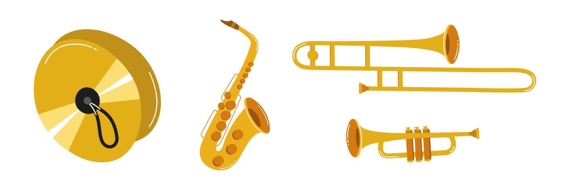 Musical instruments collection featuring brass and woodwind instruments in vibrant colors vector