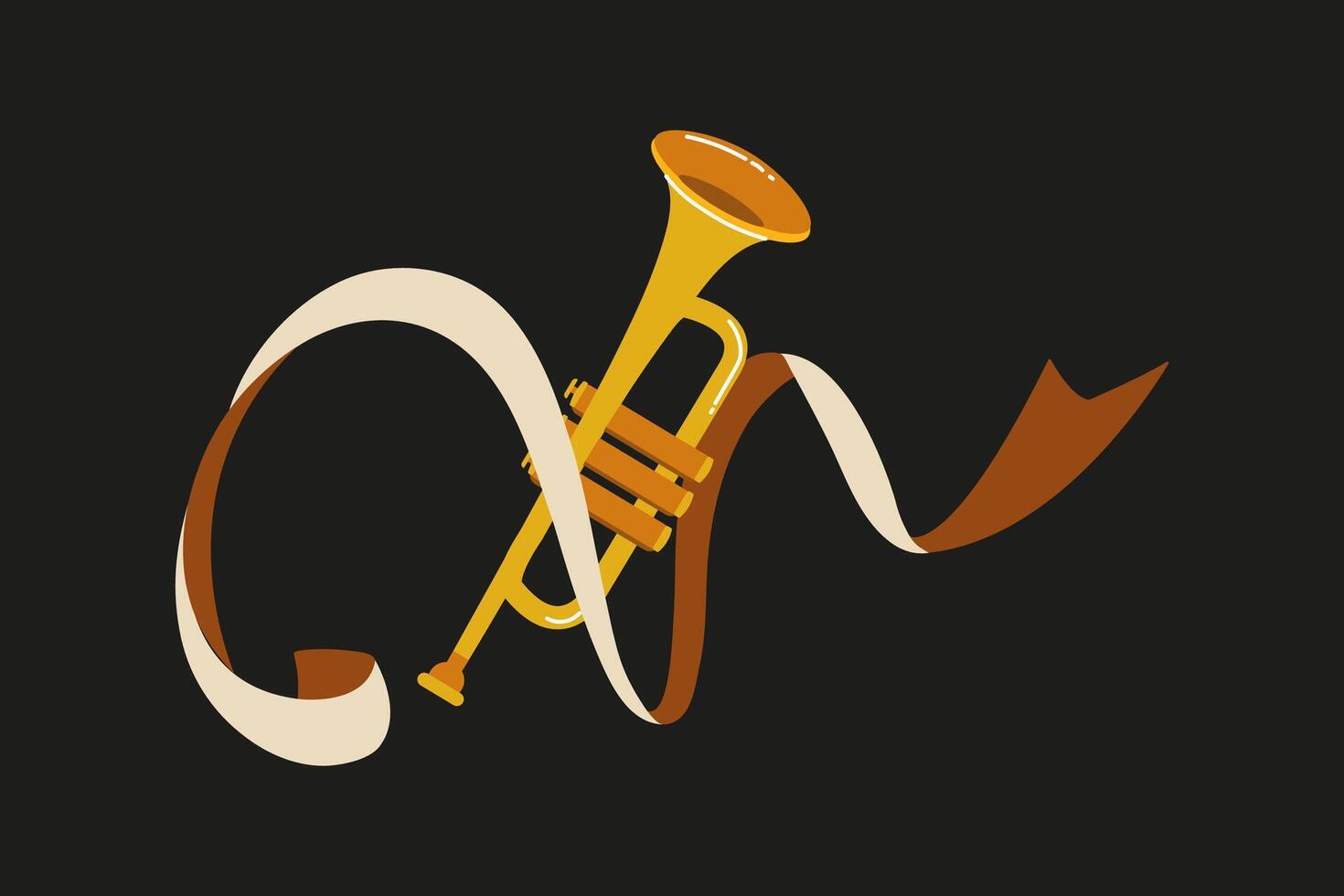 Vibrant trumpet design with flowing ribbons in a dynamic composition on a dark background vector