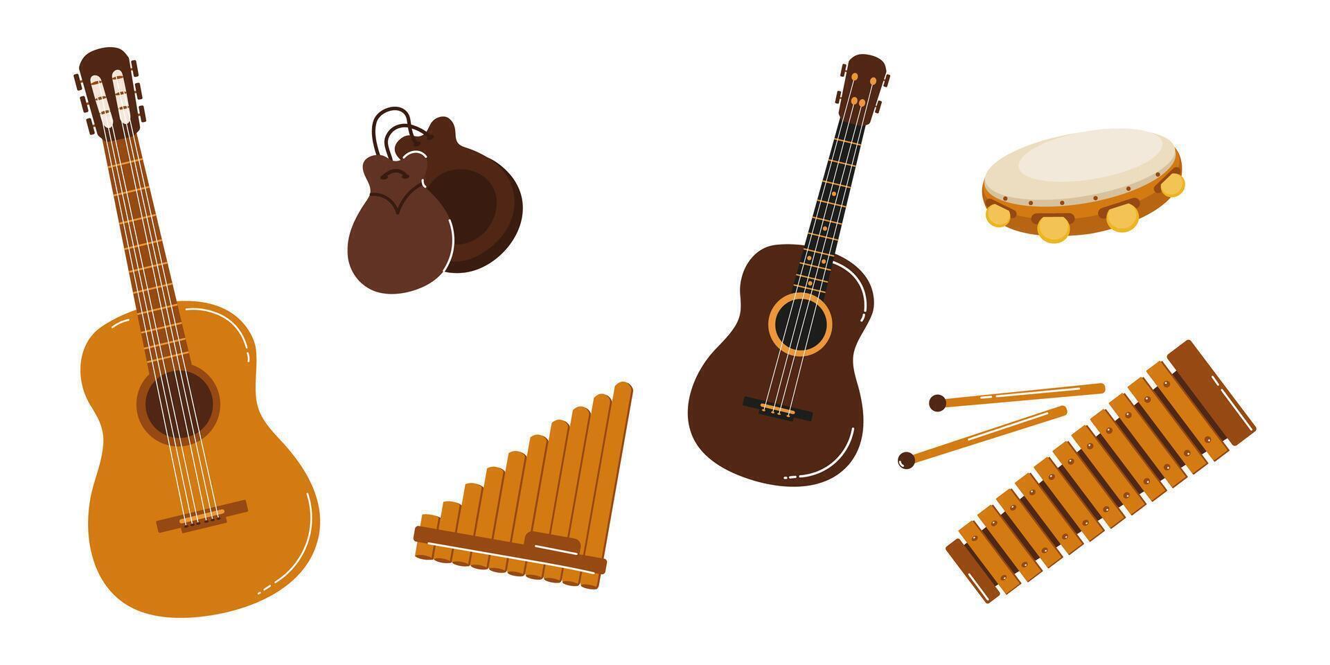 Musical instruments arranged together showcasing variety and diversity in sound vector