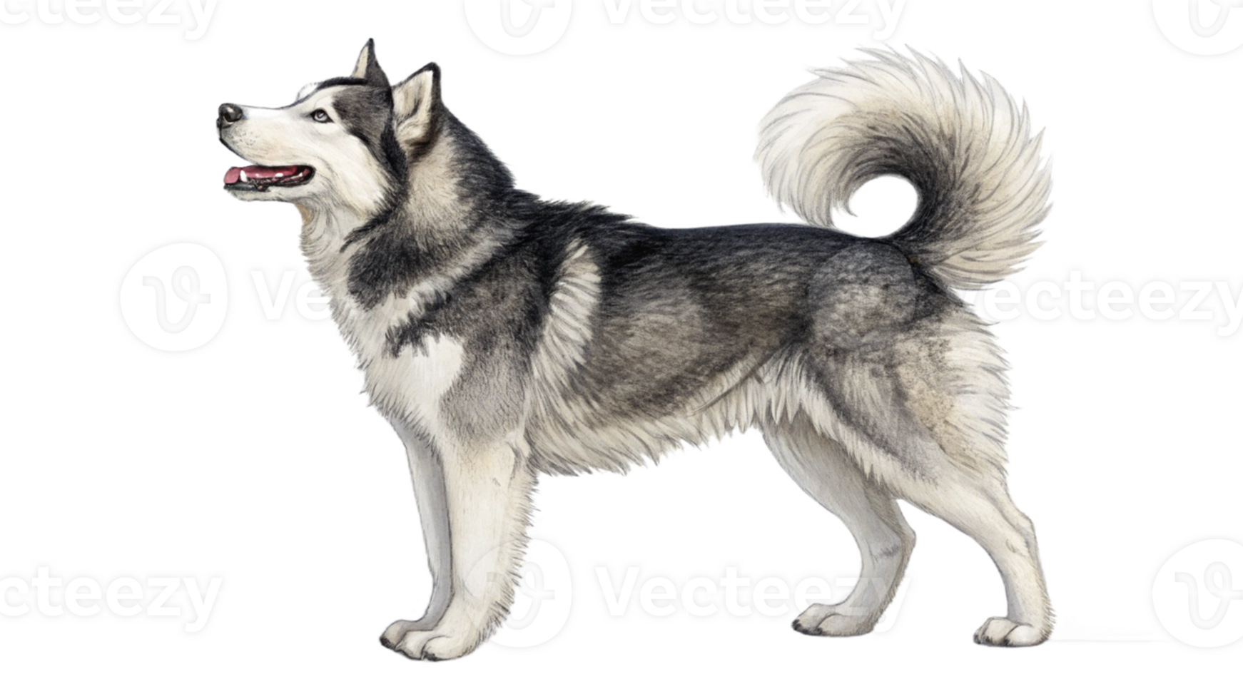 A husky standing proudly with a transparent background, png
