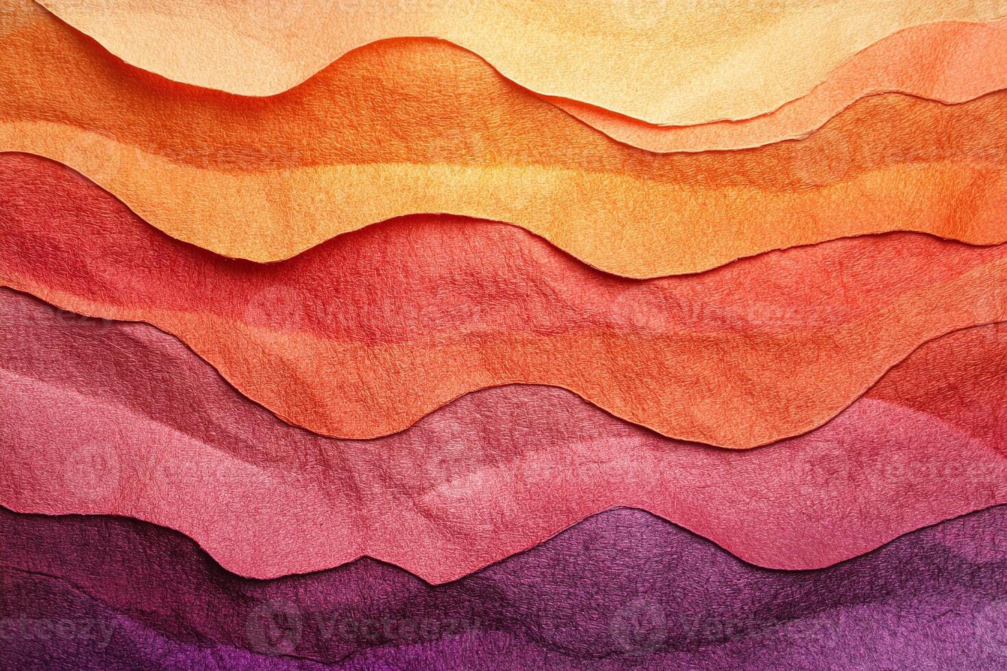 Abstract Wavy Layers of Orange Pink and Purple Textured Gradient Paper Background Closeup photo
