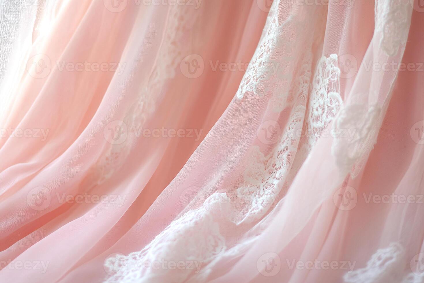 Soft Pink Lace Fabric with Delicate White Floral Embroidery Closeup in Natural Light Draping Texture photo