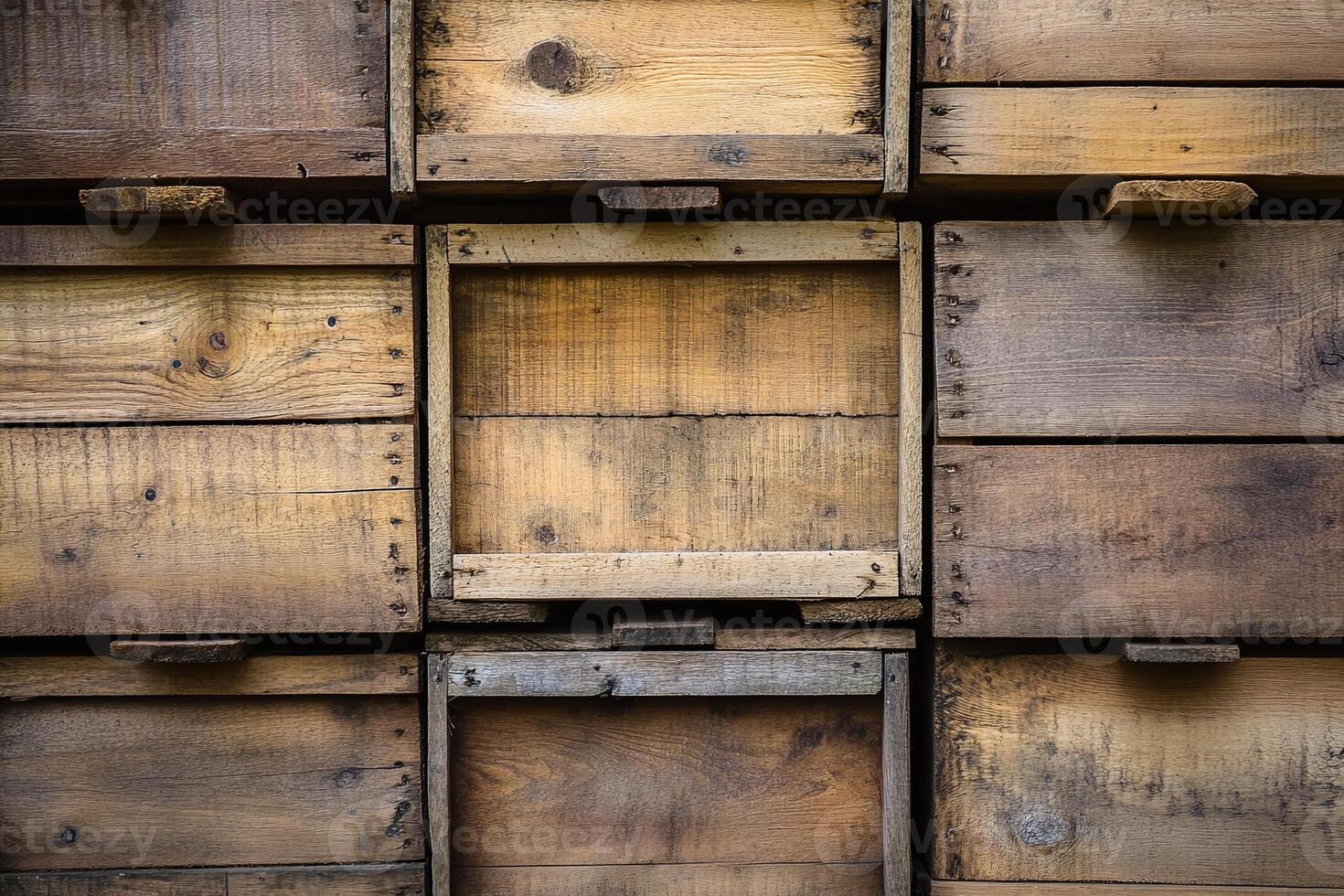 Closeup of Rustic Wooden Drawers With Natural Woodgrain Texture in Vintage Storage Furniture photo