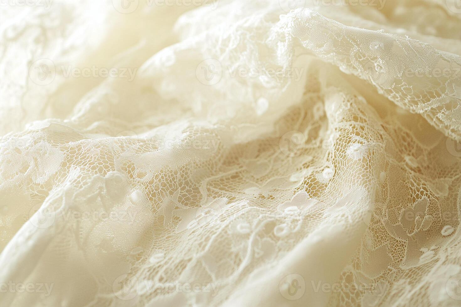 Delicate Ivory Lace Fabric with Floral Patterns and Soft Texture for Wedding or Craft Decoration photo