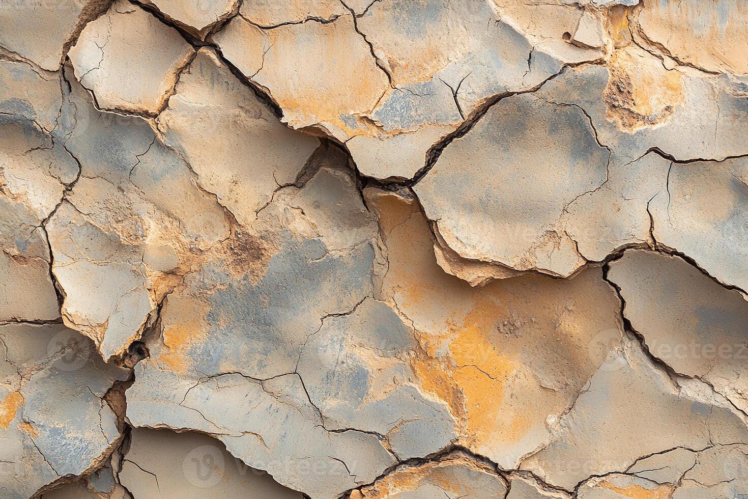 Cracked Dried Earth Texture with Orange and Gray Tones in Natural Sunlit Environment for Background photo