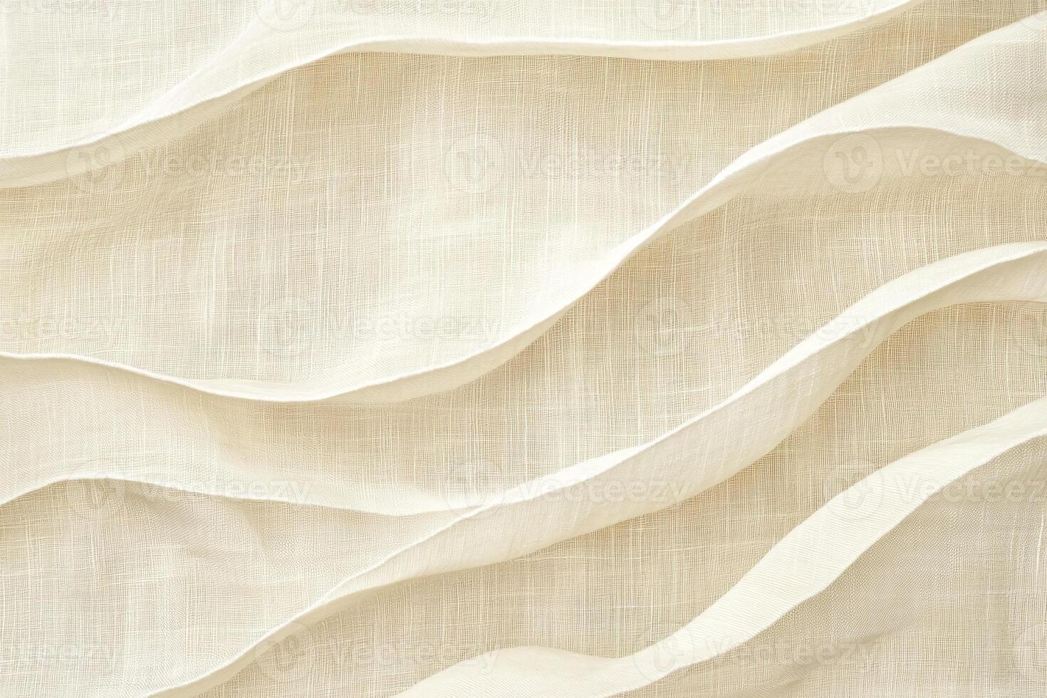 Closeup of Wrinkled Beige Fabric Texture with Soft Wavy Patterns and Delicate Linen Fiber Details photo