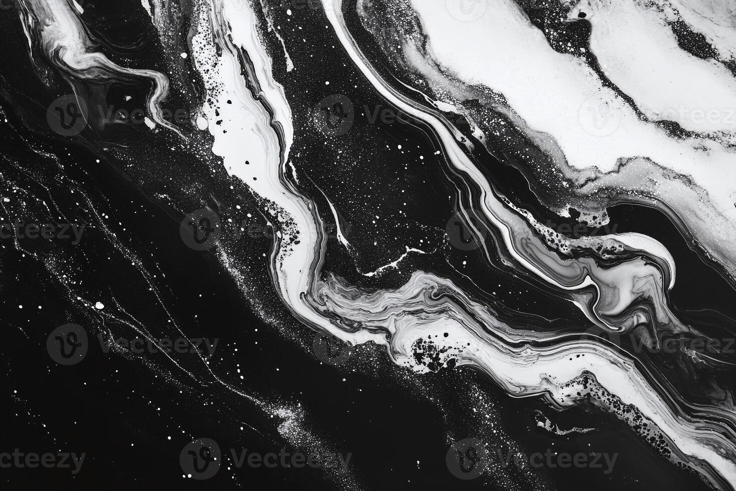Abstract Black And White Fluid Marble Ink Texture With Swirls And Paint Splash Effect For Modern Design photo