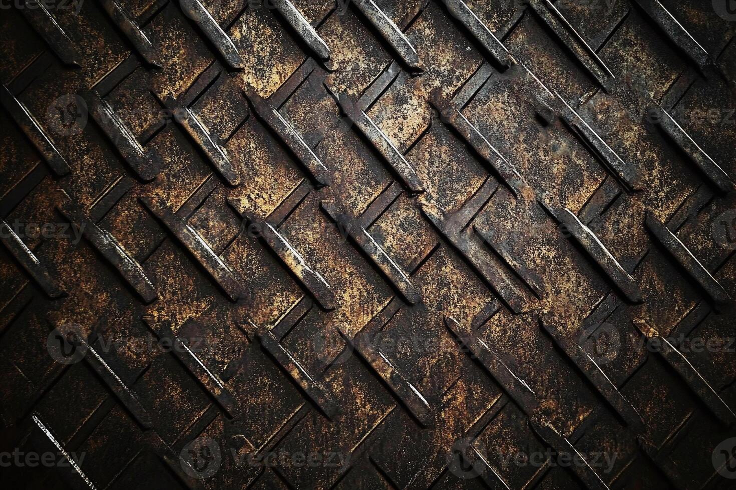Rusty Industrial Diamond Plate Metal Surface with Textured Pattern and Weathered Brown Tone photo