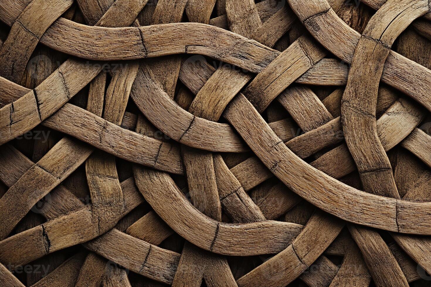 Closeup of Interwoven Natural Brown Wooden Texture with Rustic Organic Bark Pattern Background photo