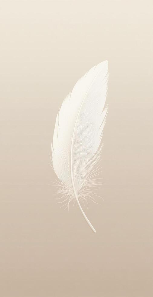 White Feather Floating Against Minimalist Beige Background Symbolizing Lightness and Tranquility photo