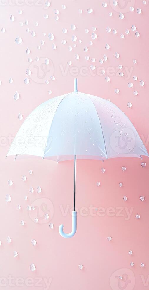 White Umbrella with Water Droplets on Pastel Pink Background for Rain and Weather Concepts photo