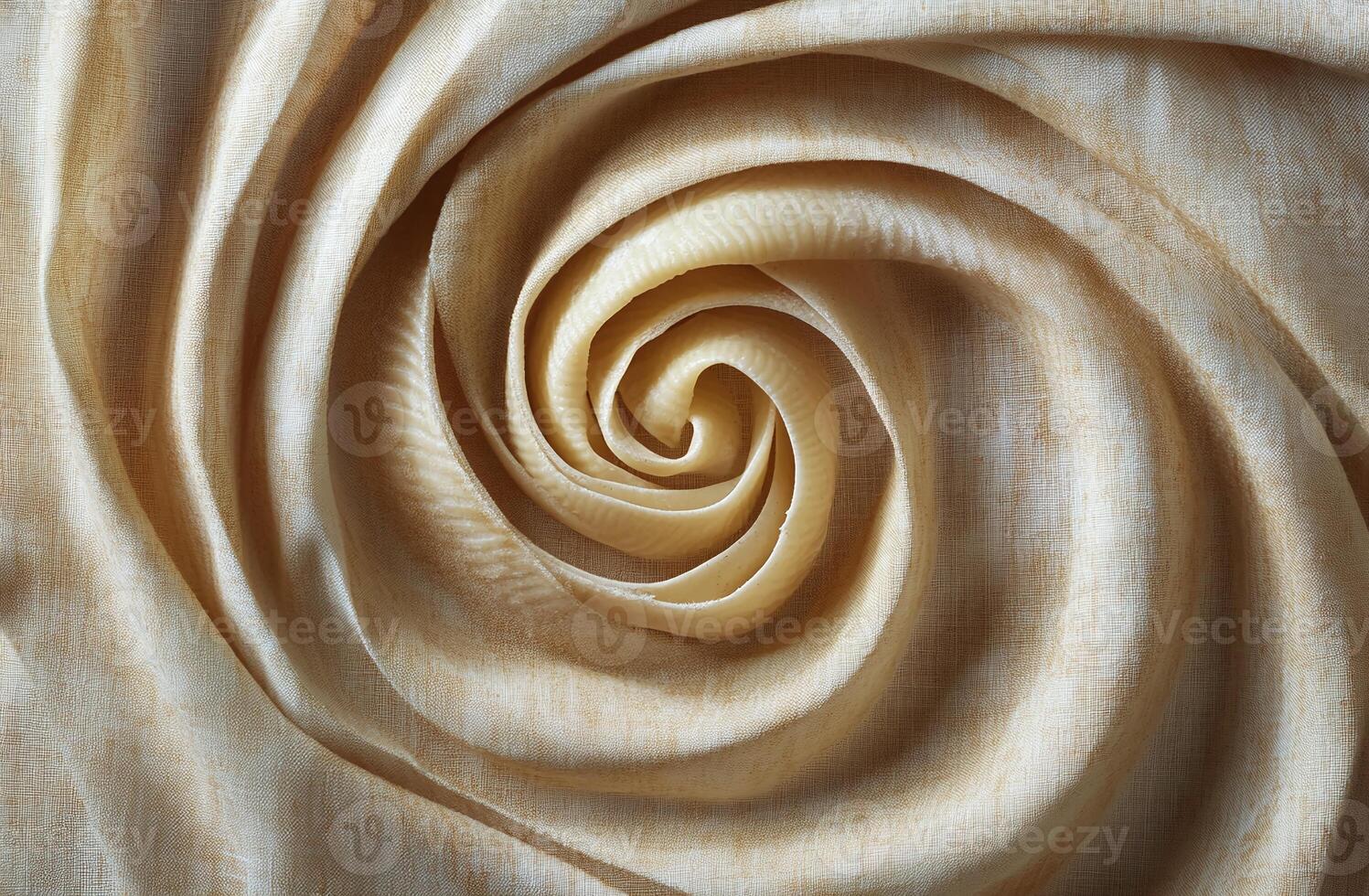 Closeup Beige Fabric Swirl Spiral Pattern with Elegant Neutral Textile Texture Background photo