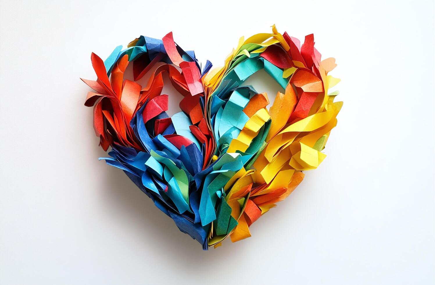 Vibrant Multicolored Paper Heart Shaped Craft on White Background Representing Creativity and Love photo