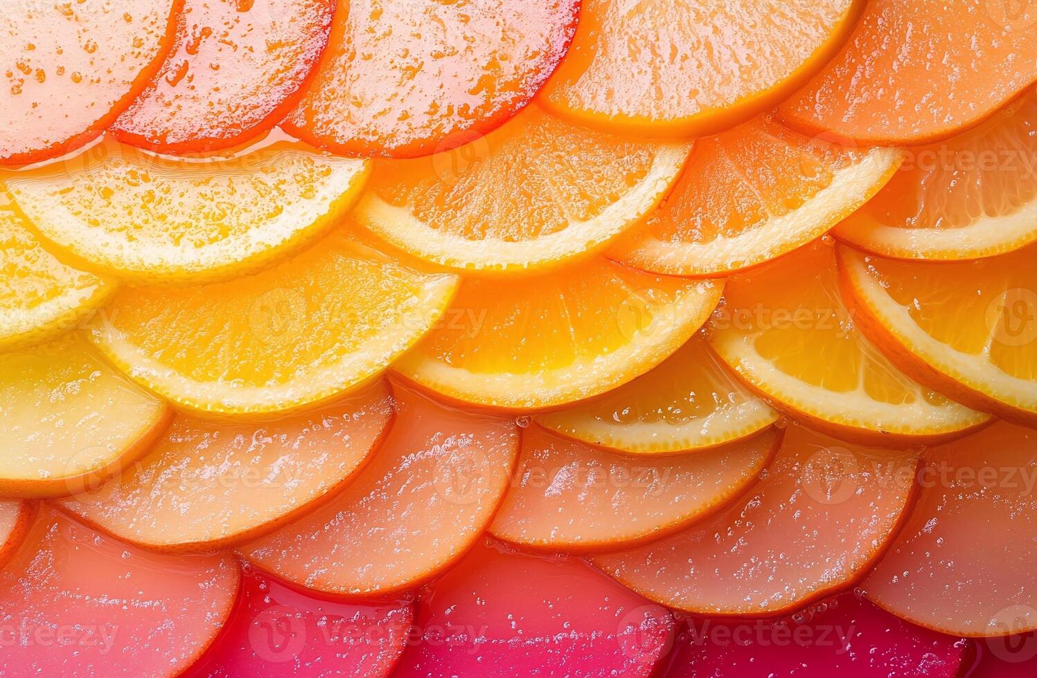 Vibrant Citrus Slices Layered in Gradient Colors with Glossy Fresh Texture for Food Backgrounds photo