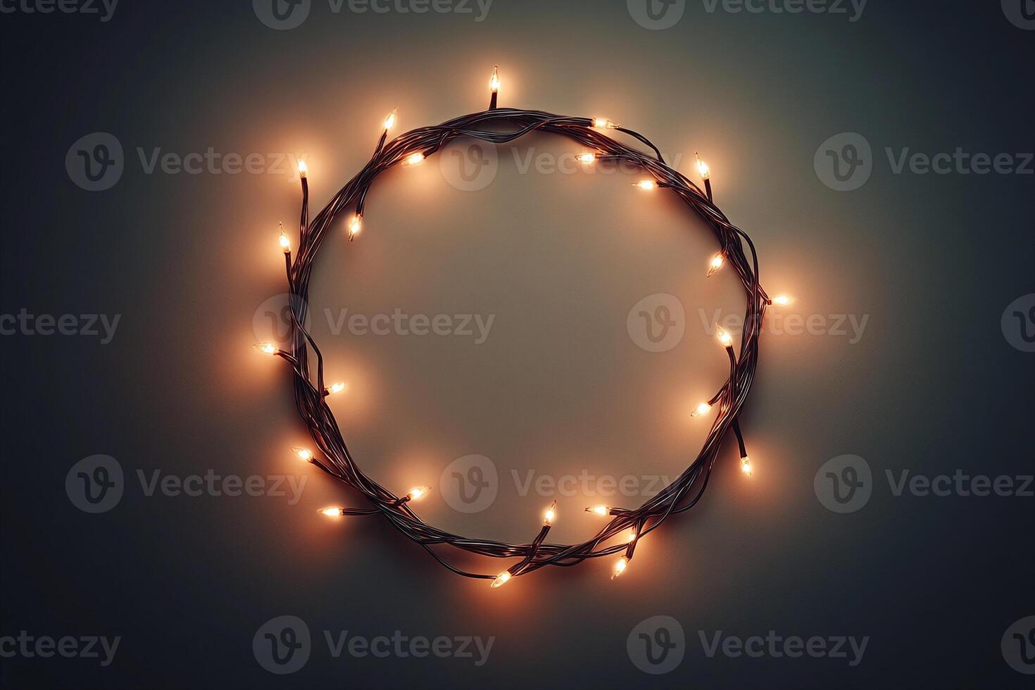 Circular Arrangement of Warm Yellow String Lights on Dark Neutral Background for Decoration Ideas photo