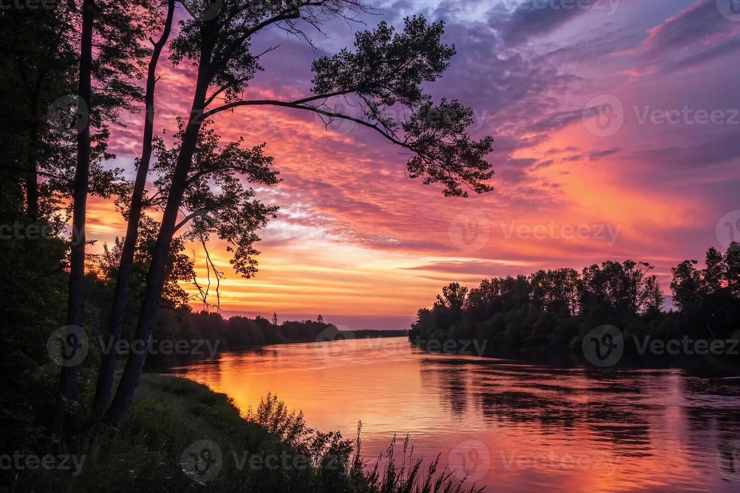A colorful sunset over the river photo