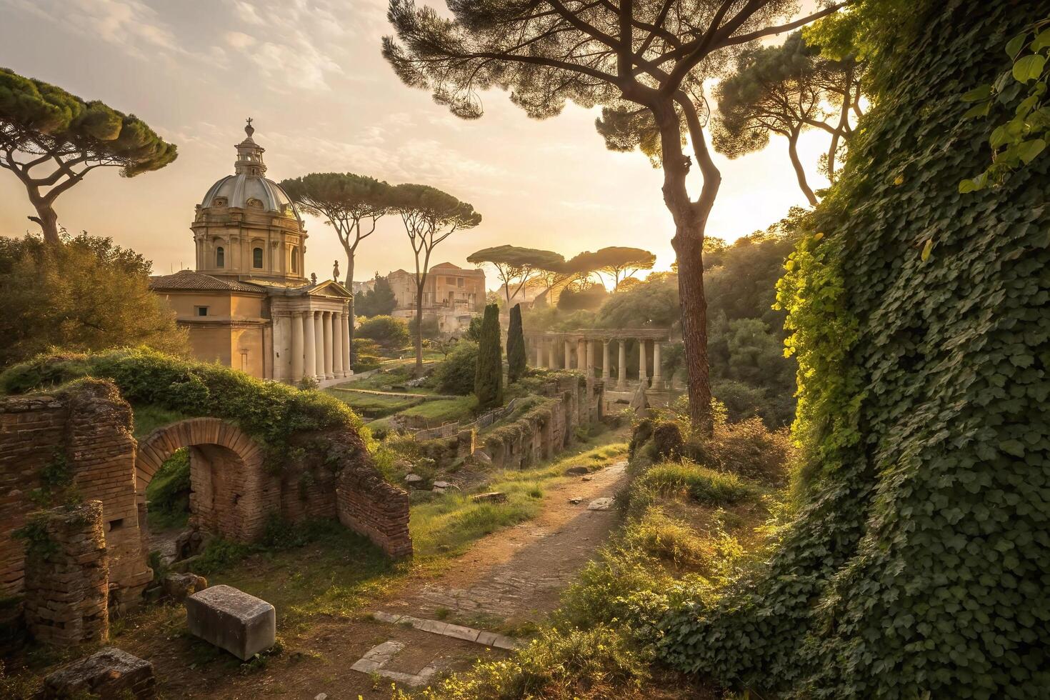 The roman forum and the temple of vesta in the background photo